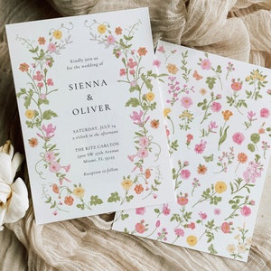 Wildblumen-Hochzeitseinladungsvorlage, druckbare Hochzeitseinladung, Hochzeitseinladung, Pastell-Wildblumeneinladung, rosa Hochzeit, KARLIE