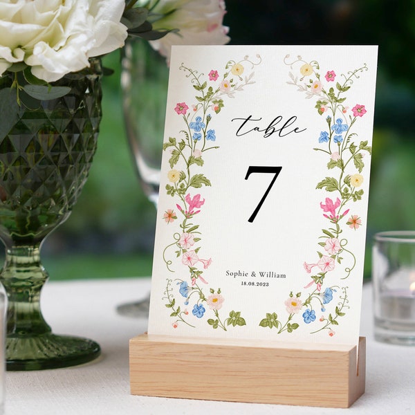 Wildflower Wedding Table Numbers Template, Printable Table Numbers, Wedding Table Numbers, Pastel Wildflower Invitation, Floral Wreath ROSIE