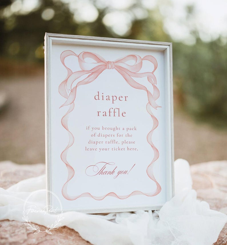 Pink Bow Diaper Raffle Sign Template, Pink Baby Shower, Diaper Raffle ...