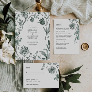 Elegant Greenery Wedding Invitation Template, Floral Green wedding invite, invitation template, Vintage invite template download SK23 image 1