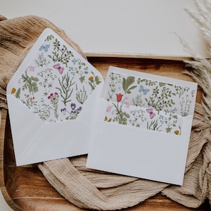 Plantilla de forro de sobre de flores silvestres, invitación de boda imprimible, sobres florales, sobre, sobre de boda, sobre con solapa euro MABEL