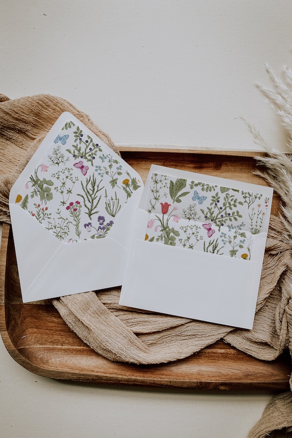 Wildflower Envelope Liner Template, Printable Wedding Invitation, Floral Envelopes, Envelope, Wedding Envelope, Euro Flap Envelope MABEL