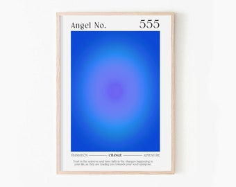 Angel Number 555, Aura Energy Wall Art, Gradient Wall art, Spiritual Wall Art, Affirmation Wall Art, Blue Aura Poster, Aesthetic Poster