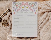 Floral Bow Baby Predictions Card | Baby Shower Games | Advice & Wishes for Parents To Be | Baby Predictions and Advice | Baby Template LILA