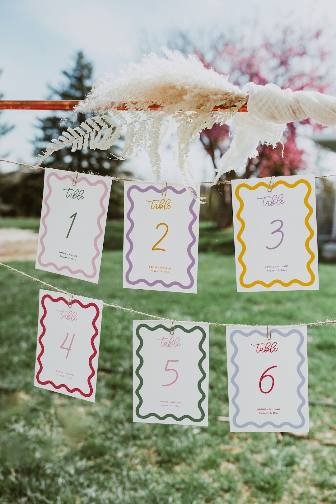 EDITABLE COLOR Wave Wedding Table Numbers Template | Printable Table ...