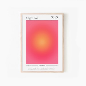 Ángel número 222, arte de pared de energía de aura, arte de pared de degradado rosa, arte de pared espiritual, arte de pared de afirmación, cartel de aura rosa, cartel estético