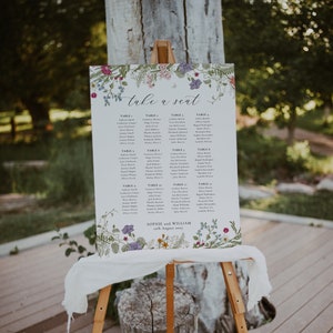 Wildflower bruiloft zitplaatsen grafiek, afdrukbare bruiloft tabelplan, bruiloft plan, Boho Wildflower bruiloft, bruiloft zitplaatsen, Wildflower tafel WH1