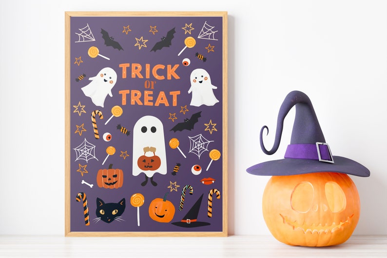 Trick or Treat Print, Spooky Halloween Print, Cute Halloween Printable, Halloween Prints, Kids Halloween Decor DIGITAL DOWNLOAD image 4