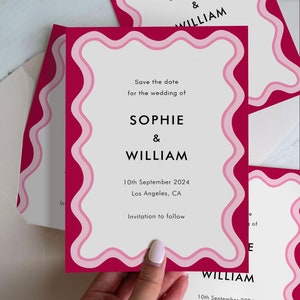 Modern Save the Date Template, Pink Save The Date, Editable Wedding Save The Date Template, Save The Date Digital Download, Pink Waves, EH9 image 4