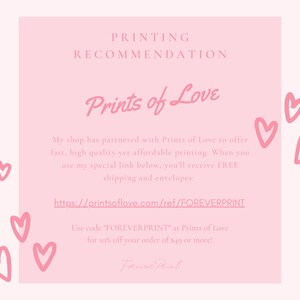 May include: Pink graphic with the text "Prints of Love" and a link to get free shipping and envelopes on orders over &pound;49. The graphic also includes the text "Use code "FOREVERPRINT" at Prints of Love for 10% off your order of &pound;49 or more!"