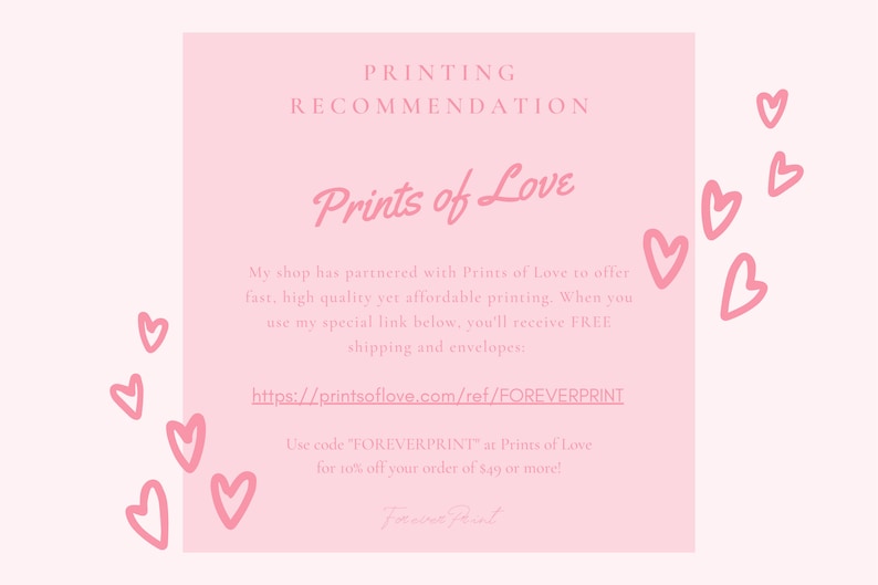 May include: Pink graphic with the text "Prints of Love" and a link to get free shipping and envelopes on orders over &pound;49. The graphic also includes the text "Use code "FOREVERPRINT" at Prints of Love for 10% off your order of &pound;49 or more!"