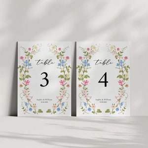 Wildflower Wedding Table Numbers Template, Printable Table Numbers, Wedding Table Numbers, Pastel Wildflower Invitation, Floral Wreath ROSIE image 5