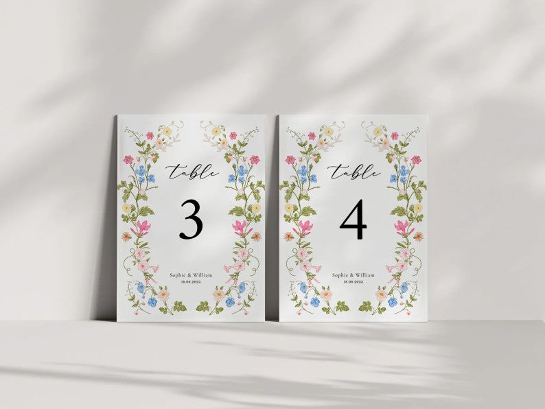 Wildflower Wedding Table Numbers Template, Printable Table Numbers, Wedding Table Numbers, Pastel Wildflower Invitation, Floral Wreath ROSIE image 5