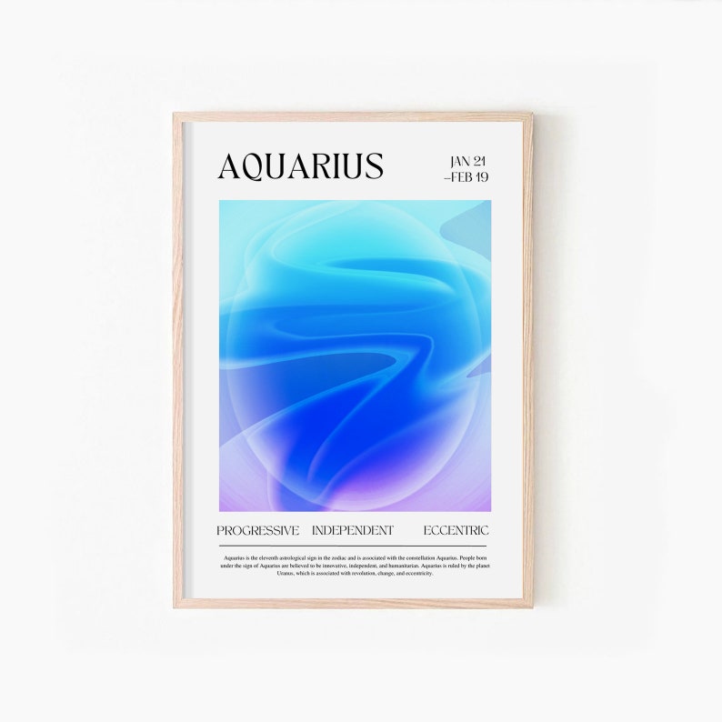 Aquarius Zodiac Sign Art Print Aquarius Star Sign Wall Decor Boho Chic Aquarius Print Modern Aquarius Poster Gradient Wall Art image 1