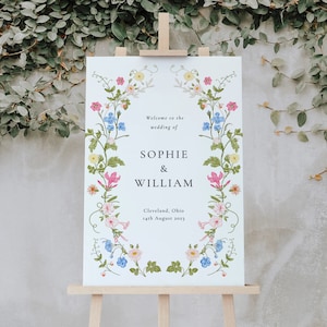 Wildblumen Hochzeit Willkommen, Blumen Willkommensschild Vorlage, Willkommensschild, Sofortiger Download, Hochzeit Willkommensplakat, Bearbeitbare Vorlage, ROSIE