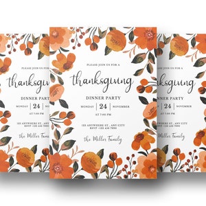 Thanksgiving Invitation, Thanksgiving Dinner Invitation, Floral Party Invitation, Printable Thanksgiving Invite, Instant Download, Botanic image 7