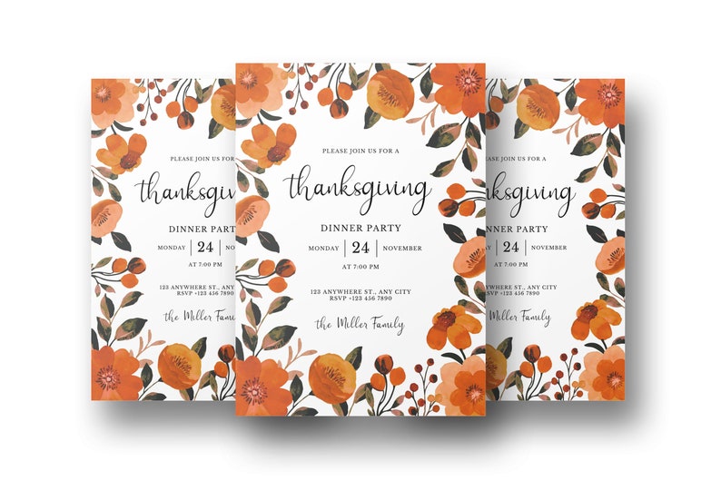 Thanksgiving Invitation, Thanksgiving Dinner Invitation, Floral Party Invitation, Printable Thanksgiving Invite, Instant Download, Botanic image 7