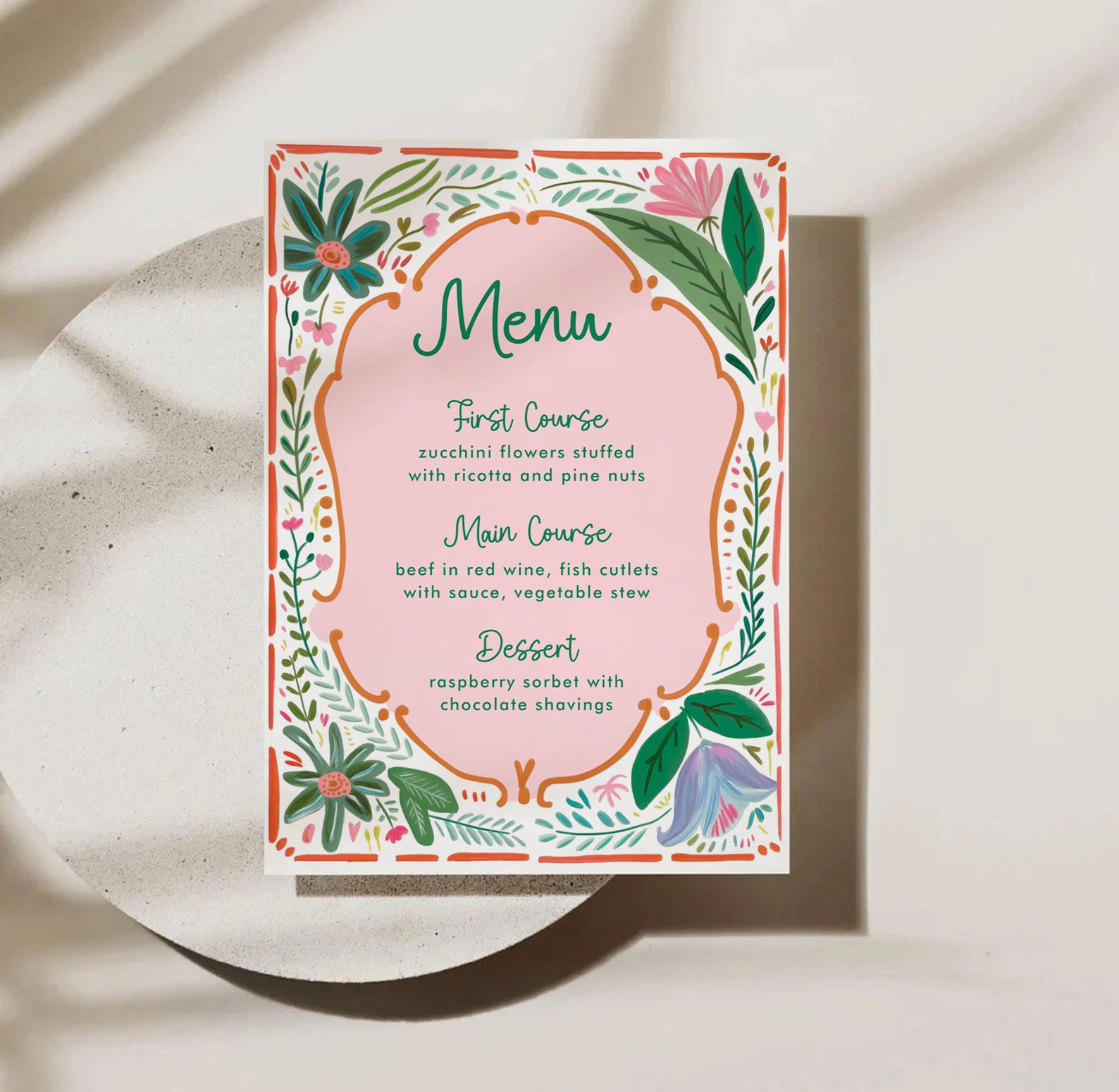 Colorful Floral Spring Menu Template, Hand Drawn, Printable Dinner Menu ...