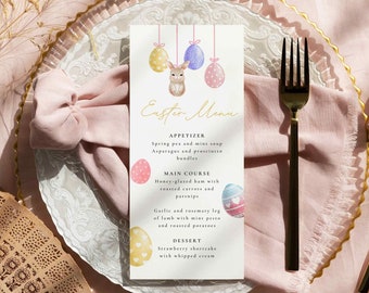 Easter Menu, Printable Easter Menu, Easter Brunch Menu, Editable Printable Template, Easter Dinner Menu Card, Printable Easter, Long menu