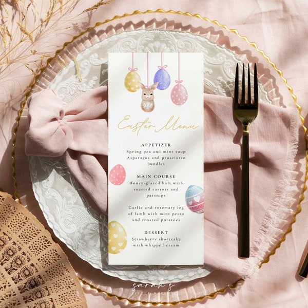 Easter Menu, Printable Easter Menu, Easter Brunch Menu, Editable Printable Template, Easter Dinner Menu Card, Printable Easter, Long menu