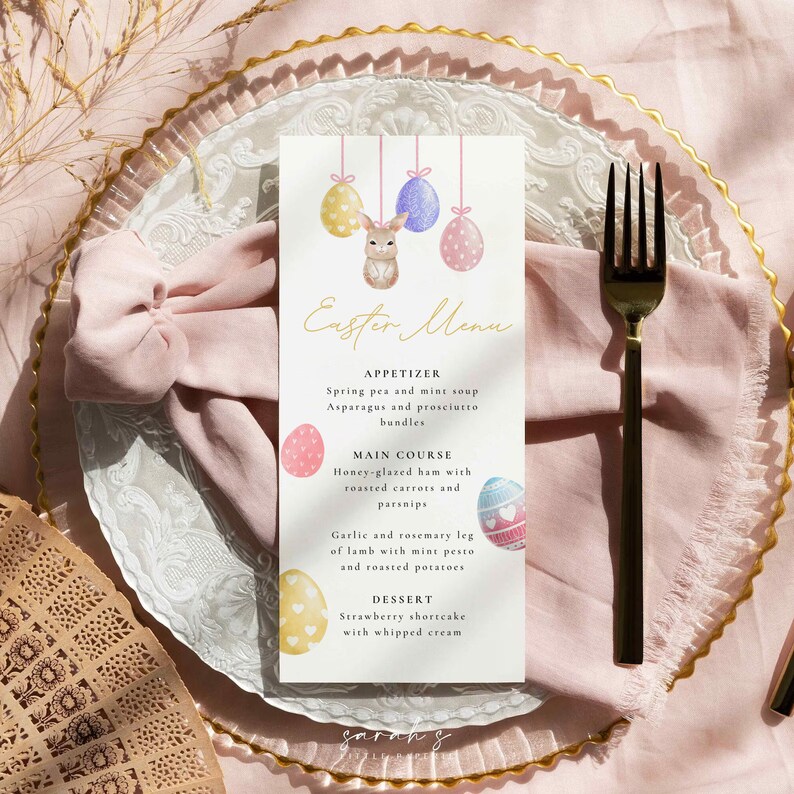 Easter Menu, Printable Easter Menu, Easter Brunch Menu, Editable Printable Template, Easter Dinner Menu Card, Printable Easter, Long menu image 1