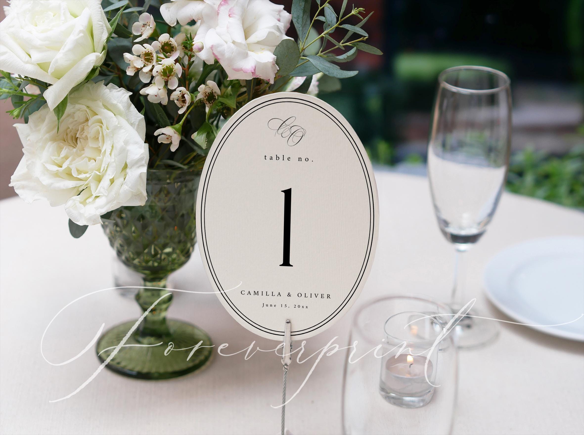Minimalist Oval Table Number Template Black White Wedding Table Sign ...
