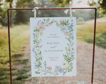 Watercolor Floral Wedding Welcome Sign, Editable Canva Template, Elegant Garden Wedding Decor RACHEL