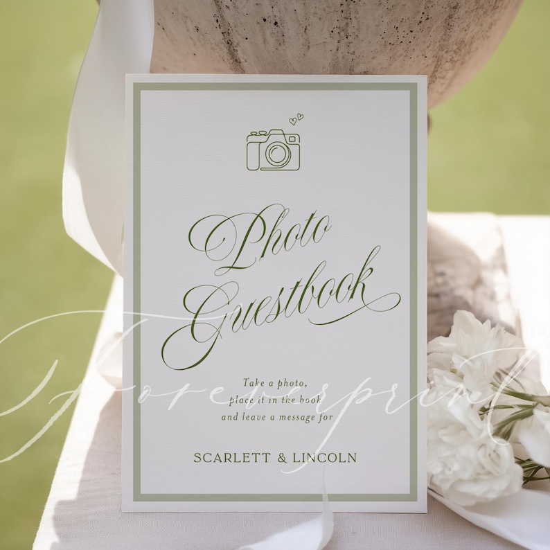 Polaroid Guest Book Sign Template, Wedding Photo Guestbook Sign, Editable Photo Booth Sign, Printable Wedding Sign, Instant Download GR26 image 1