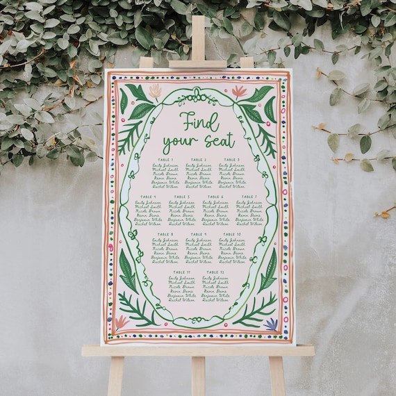 Colorful Floral Wedding Seating Chart, Printable Wedding Table Plan, Wedding Plan, Garden Wedding, Wedding Seating Floral Wedding Sign DAGNY