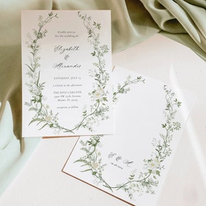 Wildflower Wedding Invitation Template, Printable Wedding Invitation, Greenery Invitation, White and Green Invitation, Floral Wreath, MK1 image 3