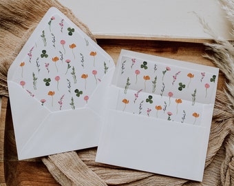 Floral Envelope Liner Template, Printable Envelope, A7, Euro Flap, Square Flap, Instant Download, Wildflower Editable Template JK1