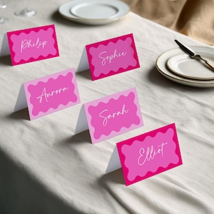 Pink Place Cards, Pink Party, Trendy. Wavy, Curvy Invitation, Birthday Party, Printable Invitation, Digital Template, INSTANT DOWNLOAD NELLY