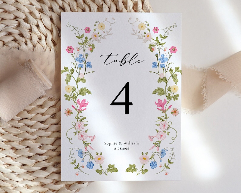 Wildflower Wedding Table Numbers Template, Printable Table Numbers, Wedding Table Numbers, Pastel Wildflower Invitation, Floral Wreath ROSIE image 6