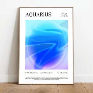 Aquarius Zodiac Sign Art Print Aquarius Star Sign Wall Decor Boho Chic Aquarius Print Modern Aquarius Poster Gradient Wall Art image 4