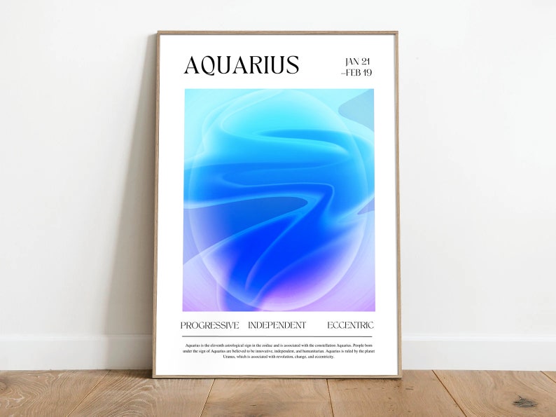 Aquarius Zodiac Sign Art Print Aquarius Star Sign Wall Decor Boho Chic Aquarius Print Modern Aquarius Poster Gradient Wall Art image 4