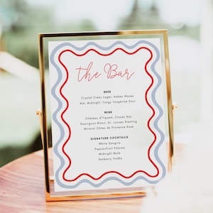 Wavy Bar Menu Template, Hand drawn, Wedding/Bridal Shower Bar Menu, Drinks Sign, Digital Template, INSTANT DOWNLOAD, Wavy Curvy, BH90