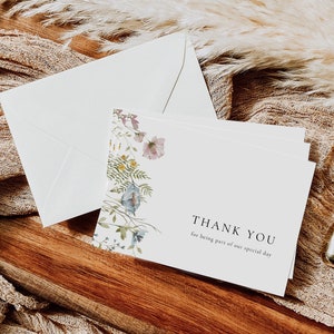 Wildflower Thank You Card Template, Printable Thank You Card, Wedding ...