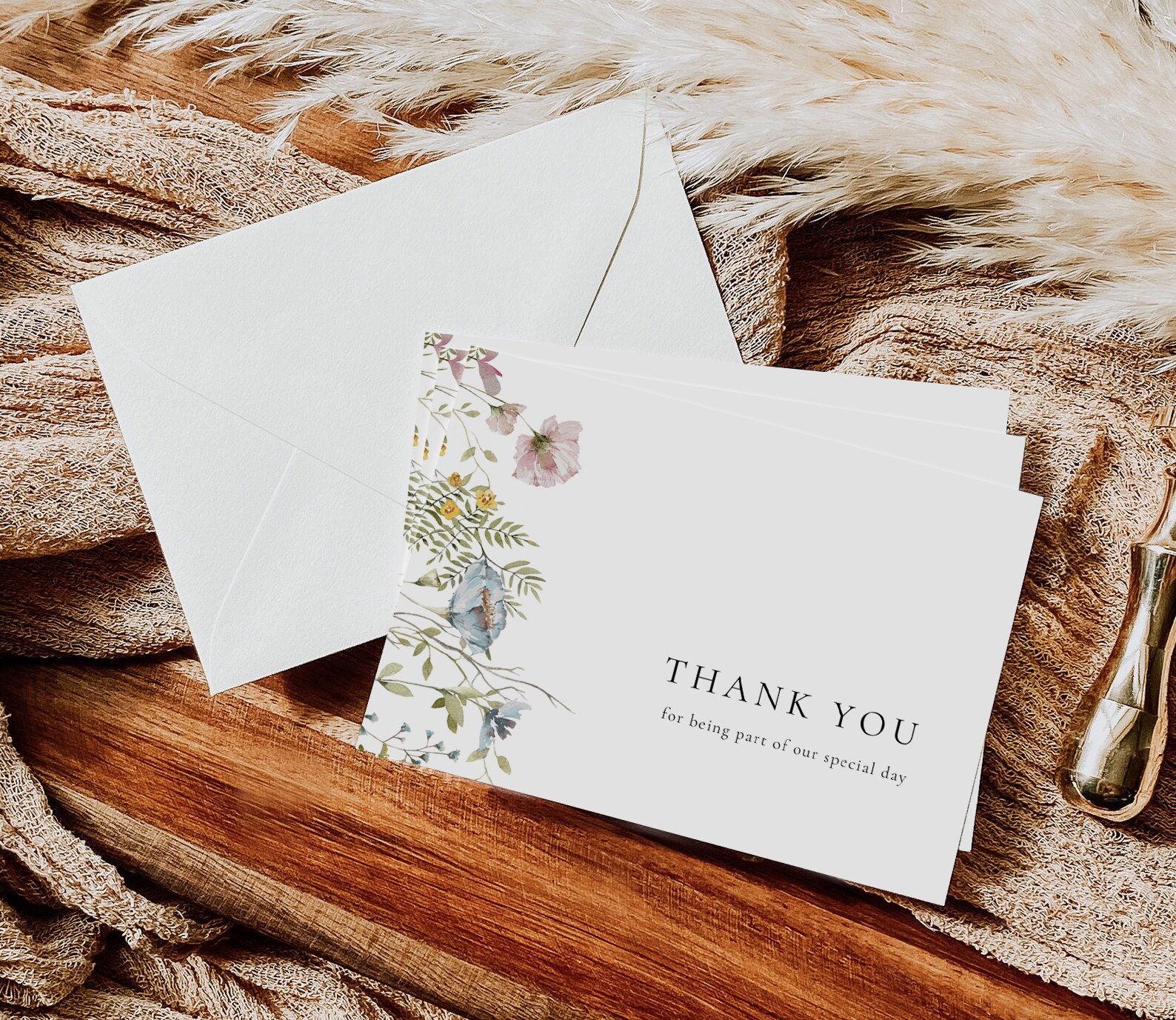 Wildflower Thank You Card Template, Printable Thank You Card, Wedding ...