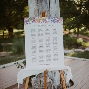Wildflower bruiloft zitplaatsen grafiek, afdrukbare bruiloft tabelplan, bruiloft plan, Wildflower bruiloft, bruiloft zitplaatsen, Wildflower tafel AMELIA