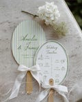 Wedding Fan Template Editable Canva, Wedding Timeline Fan Program, Printable Paddle Fan, Ceremony Schedule, Green Stripe Wedding Sign 021 product logo