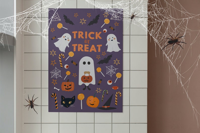 Trick or Treat Print, Spooky Halloween Print, Cute Halloween Printable, Halloween Prints, Kids Halloween Decor DIGITAL DOWNLOAD image 7