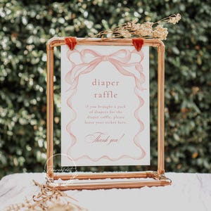Sjabloon roze strik luier loterij, roze babyshower, luier loterij invoegen, roze strik babyshower, luier loterij, bord babyshower LAUREN