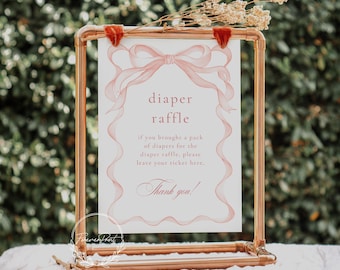 Rosa Schleife Windel Raffle Schild Vorlage, Rosa Babyparty, Windel Raffle Einsatz, Rosa Schleife Babyparty, Windel Raffle, Babyparty Zeichen LAUREN