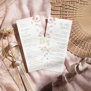 Plantilla del Programa Pastel Wildflower, Programa de Bodas Wildflower, Cronología del Día de la Boda, Programa de Bodas, Boho Floral / DESCARGA INSTANTÁNEA, KIARA
