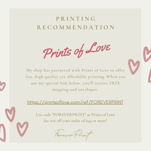 May include: A pink and white graphic with the text "Prints of Love" and a link to get free shipping and envelopes on orders over $49. The graphic also includes the text "Forever Print" and several pink hearts.