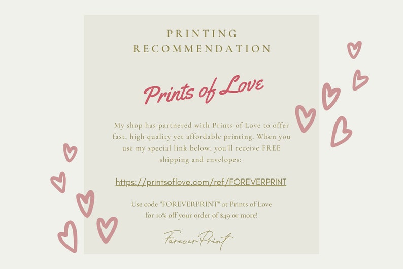 May include: A pink and white graphic with the text "Prints of Love" and a link to get free shipping and envelopes on orders over $49. The graphic also includes the text "Forever Print" and several pink hearts.