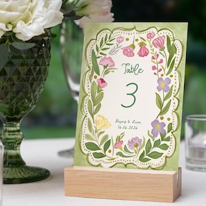 Plantilla de número de mesa con flores verdes, dibujada a mano, letrero de mesa imprimible, plantilla editable, DESCARGA INSTANTÁNEA, decoración de mesa caprichosa DAGNY