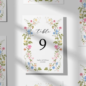 Wildflower Wedding Table Numbers Template, Printable Table Numbers, Wedding Table Numbers, Pastel Wildflower Invitation, Floral Wreath ROSIE image 2