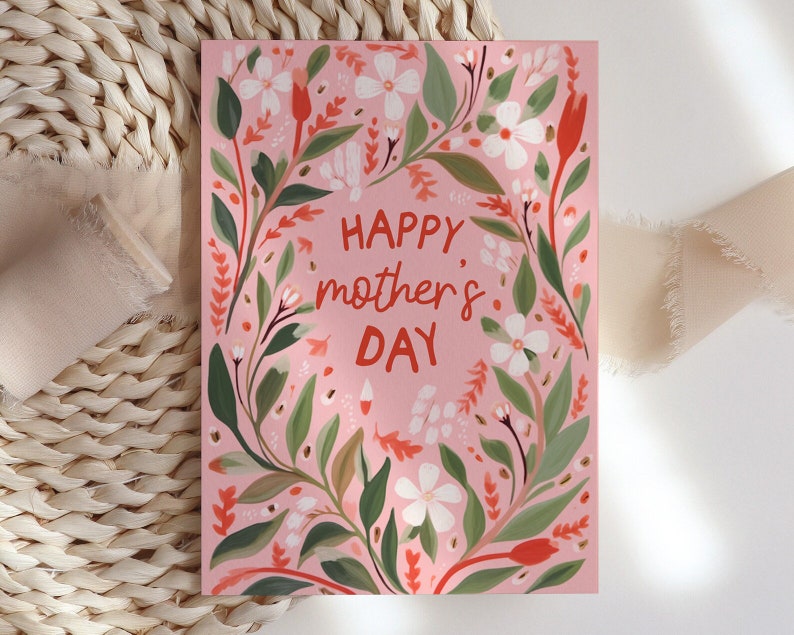 Happy Mothers Day Card, Floral Mothers day Card, Botanical Wildflowers, Pink Mothers Day Card, Editable Template, Flower Garden Card, image 2