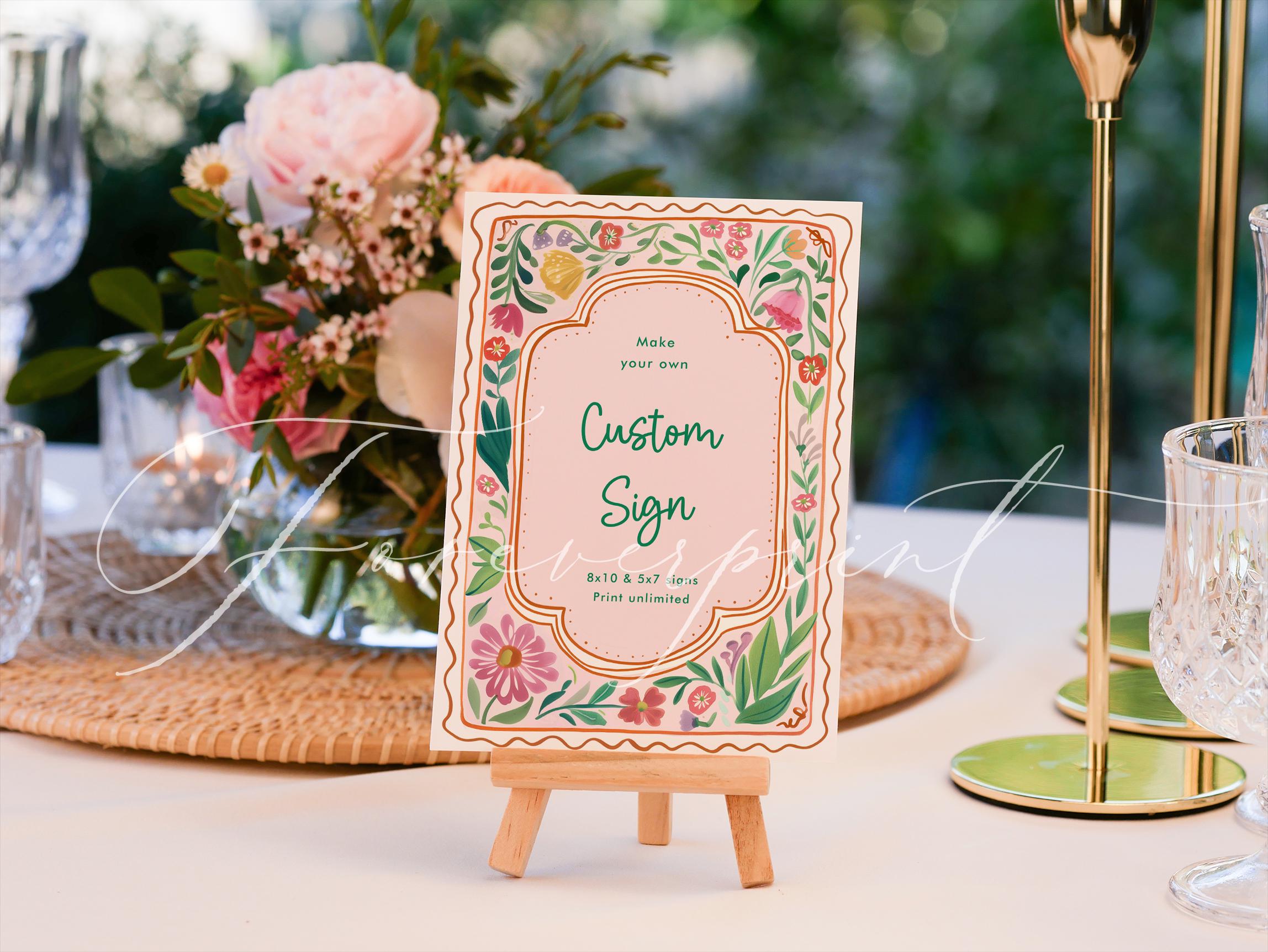 Colorful Floral Custom Sign, Colorful Flowers Sign, Editable Template ...